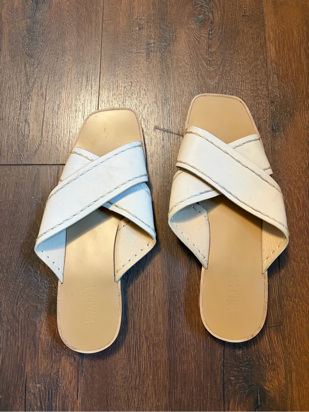 Women's White Leather Crisscross Slide Sandals
